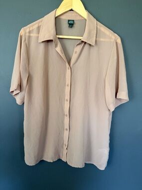 wild fable sheer Short-Sleeve Button-Down Shirt in Beige